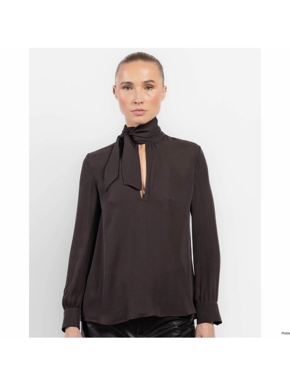 Nili Lotan Janese Blouse Coffee Brown Silk Blouse Size XS MRSP $995